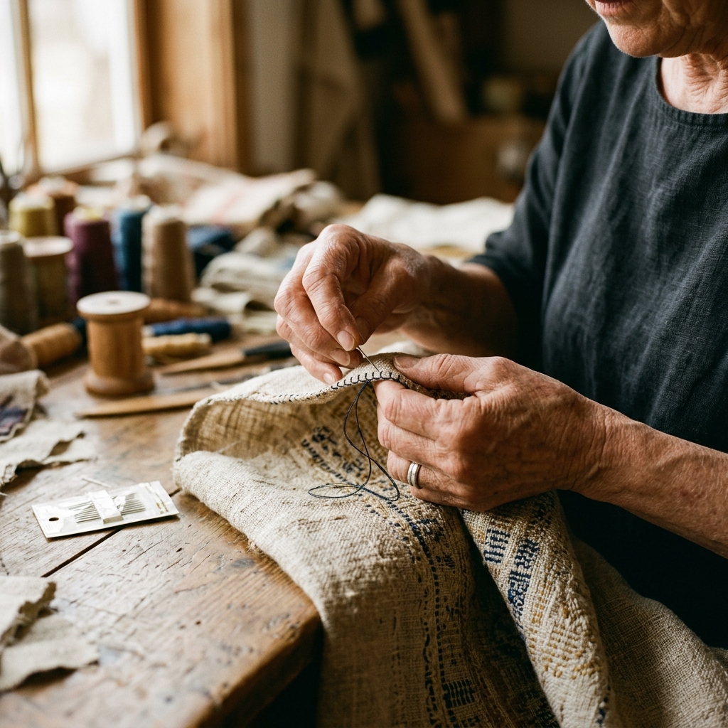 Artisan hands working with fabric